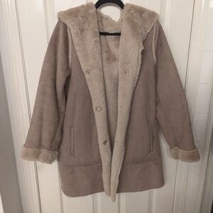 Penningtons Winter Jacket Coat with Faux Suede Faux Fur Hood size 1XL